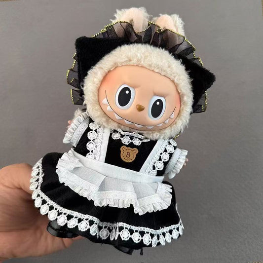 Bring vintage charm to your 17cm vinyl doll with this elegant black-and-white Lolita maid dress.