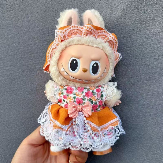 Floral Lace Dress for Labubu Doll – Vintage Orange Style (Skirt Only)