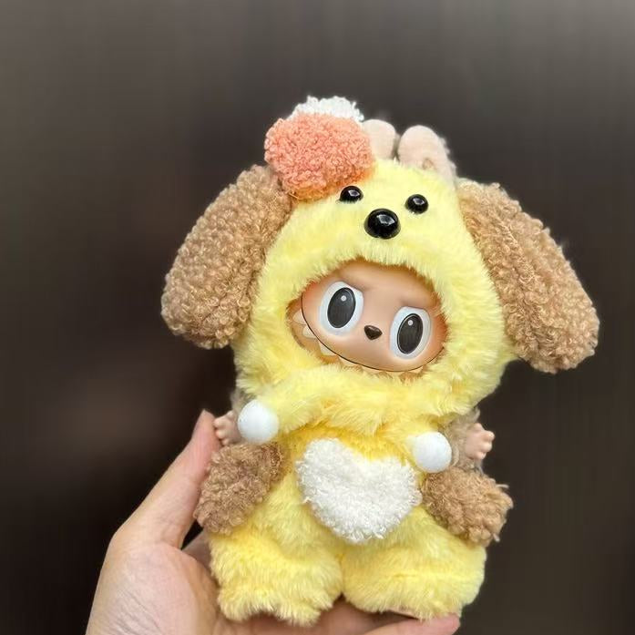 17cm Labubu Plush Outfit - Yellow Puppy Set